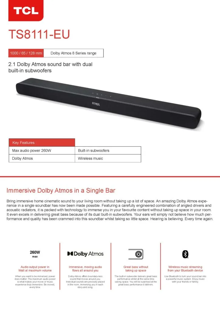 Example of a Soundbar product sheet